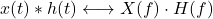 x(t) * h(t) \longleftrightarrow X(f) \cdot H(f)