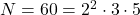 N = 60 = 2^2 \cdot 3 \cdot 5